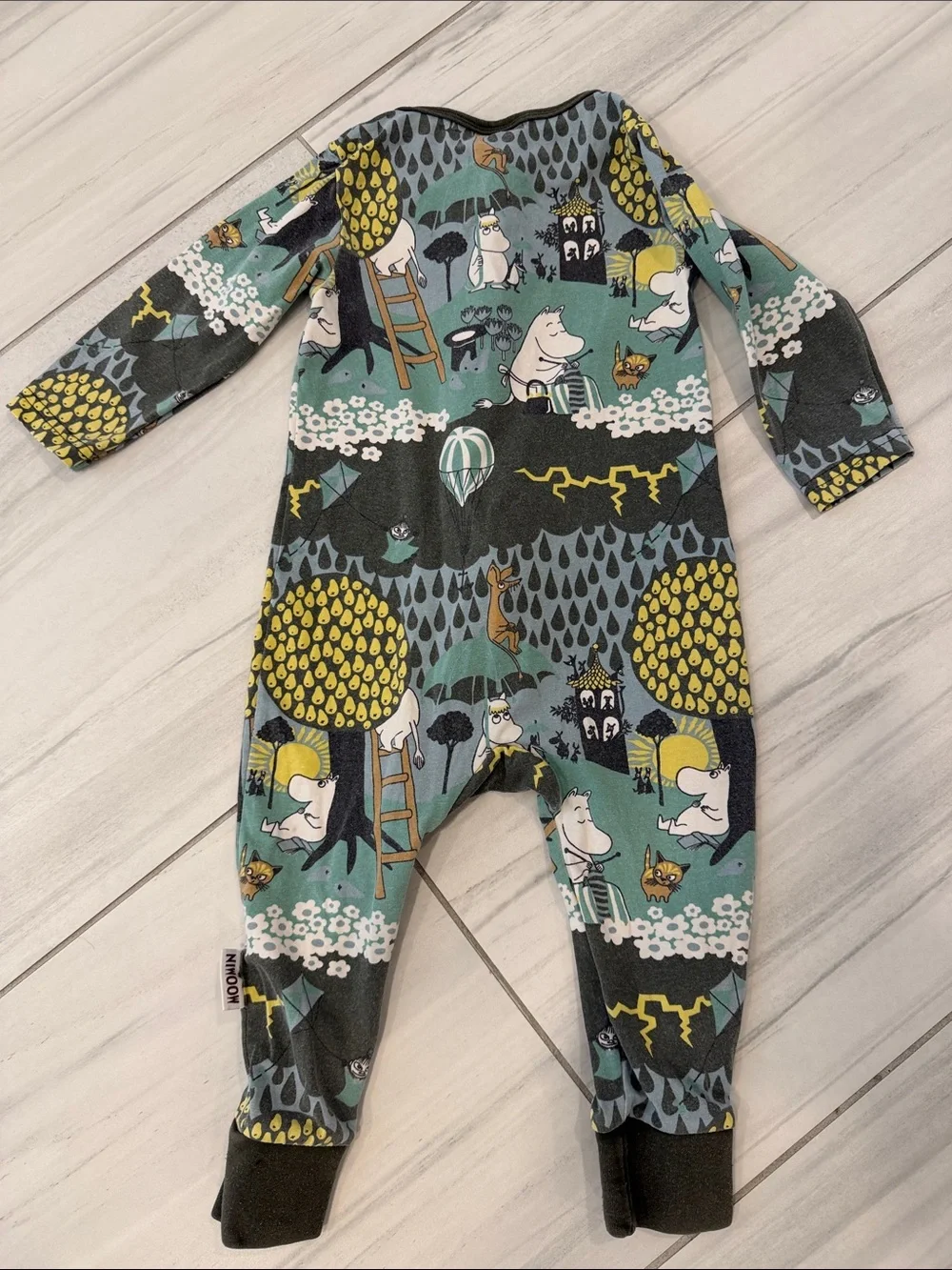 Moomin Characters Printed Kids Zip-One Piece Long Sleeve Cotton Bodysuit Size 74
